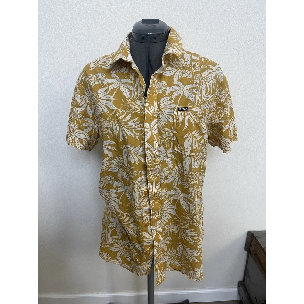 RVCA Mens Hawaiian Shirt Men Large Floral Button Up Button Down